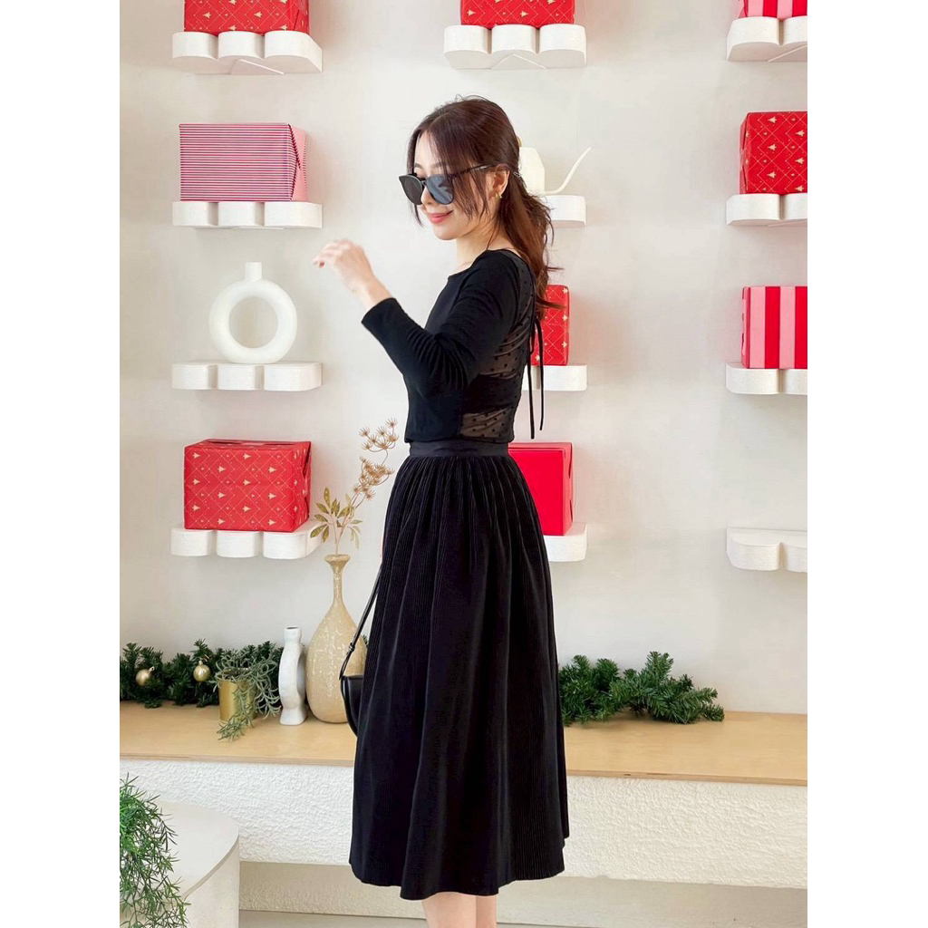 PRINCESS PLEAT SKIRTกระโปรงพลีทจีบเล็กแน่น เอวซิป แบบยาว