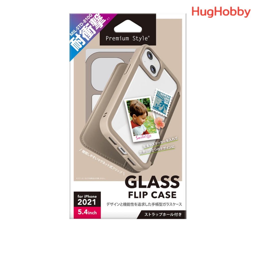 [ของใหม่ *กล่องไม่สวย] เคส iPhone 13 mini เคสฝาพับกระจก สีเบจ Premium Style PG-21JGF02BE