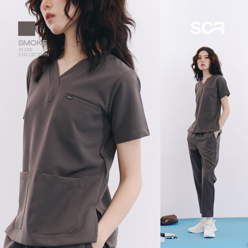 [NEW!] Scrub in | เสื้อ-กางเกงสครับ unisex สี Smoke รุ่น Flow