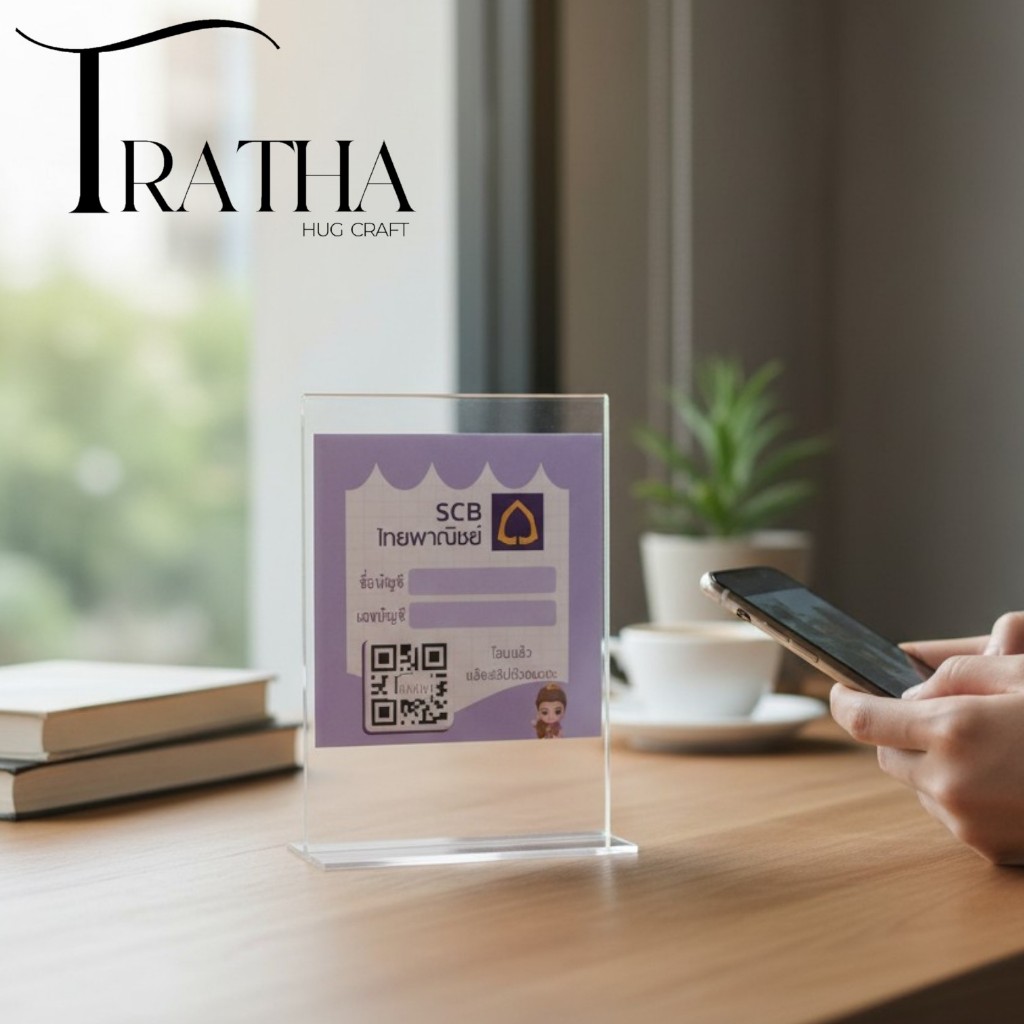ป้าย คิวอาร์โค้ดตั้งโต๊ะ QR Code สติ๊กเกอร์ เคลือบมัน  สแกนชำระเงิน เคลือบเงากันน้ำ100%(ส่งด่วน)