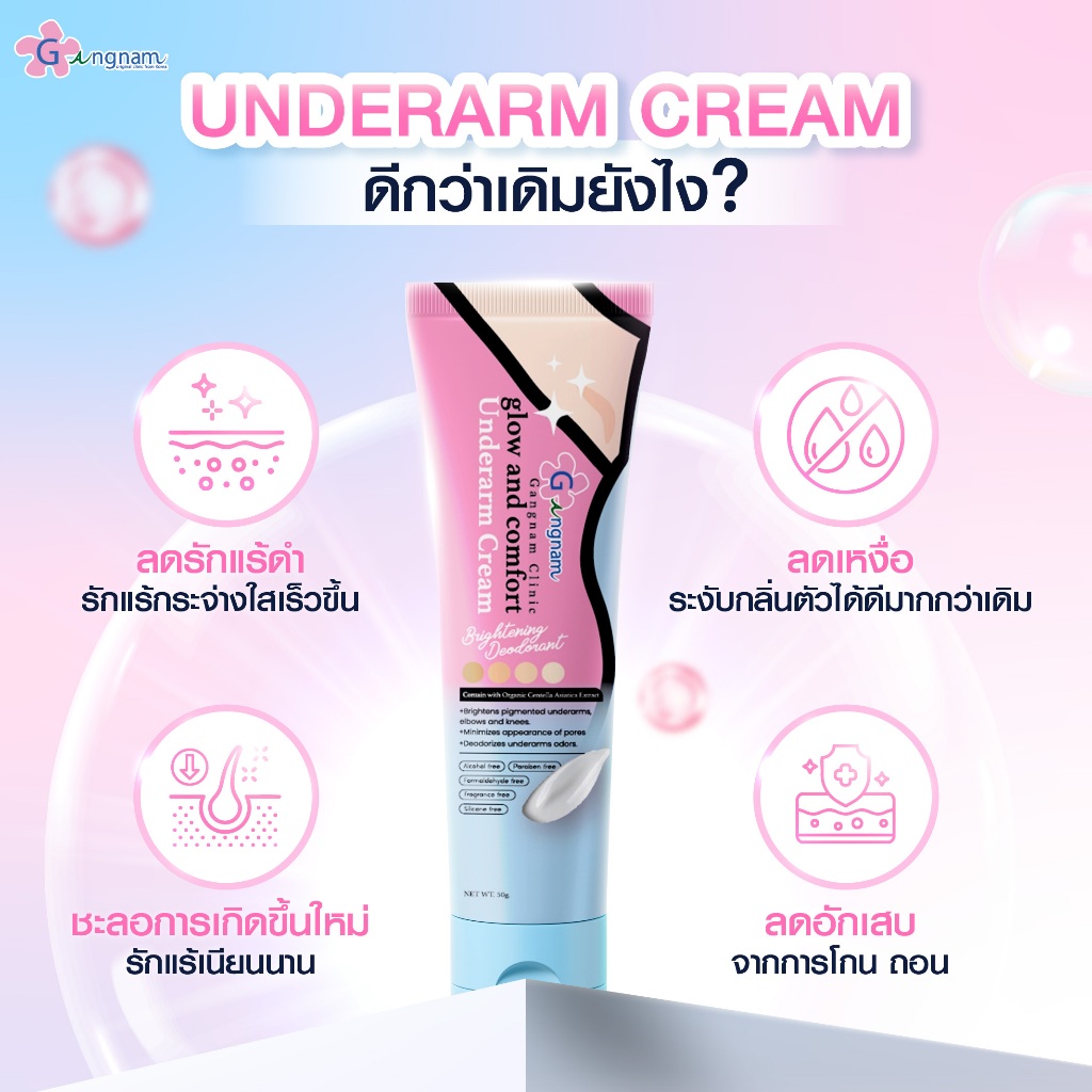 [บริษัทโดยตรง] กังนัมคลินิก ครีมทารักแร้ ผิวเรียบเนียน ขาวกระจ่างใส ลดเหงื่อ ลดกลิ่นอับชื้น ขนาด 50g