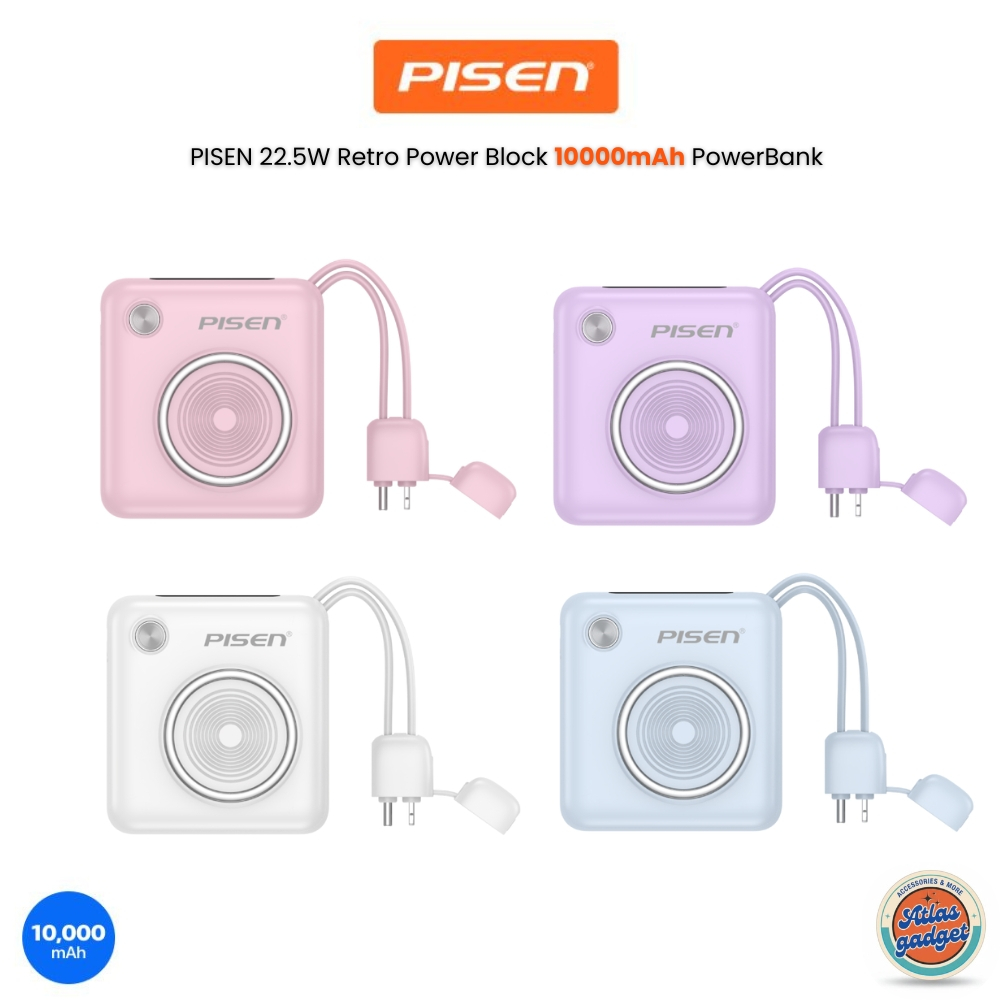PISEN 22.5W Retro Power Block 10000mAh PowerBank มาพร้อมสายชาร์จในตัวแบบ USB-C และ Lightning