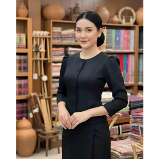 เสื้อผ้าฝ้ายลินินทอเครื่องทรงไทยเรือนต้นสีดำ (ป34)