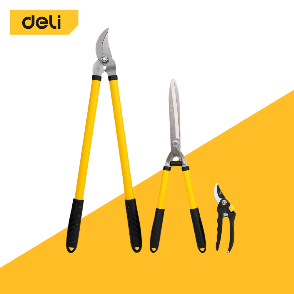 Deli กรรไกรตัดกิ่ง 3pcs กรรไกรทำสวน กรรไกรป้องกันความเสี่ยง การตัดแต่งกิ่ง ซ่อมดอกไม้ ระดับความสูง ทนทานกรรไกร สแตนเลส