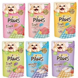 สูตรใหม่ ยกโหล 12ซอง อาหารแมว Cattie Paws น้ำหนัก 85 กรัมต่อ…