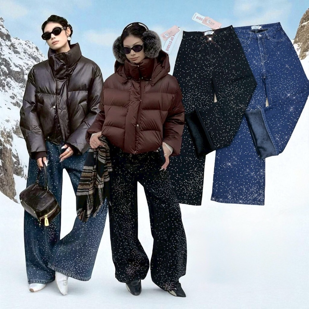 S-4XL กางเกงยีนส์บุขนด้านใน BACKUP STUDIO