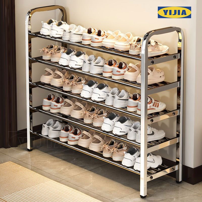 YIJIAชั้นวางรองเท้าสแตนเลส 6ชั้นชั้นวางรองเท้า ชั้นสแตนเลสติดตั้งง่าย เรียบง่าย แข็งแรงไม่สั่นคลอนง่าย คุณภาพ ชั้นวางรอง