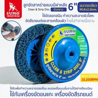 ลูกขัดสาหร่าย 6" size : 150mm M16 (แบบมีฝา) น้ำเงิน ใช้ขัดลอกสนิม ทำความสะอาดผิวโลหะ ขัดสีรถยนต์และสารเคลือบผิว