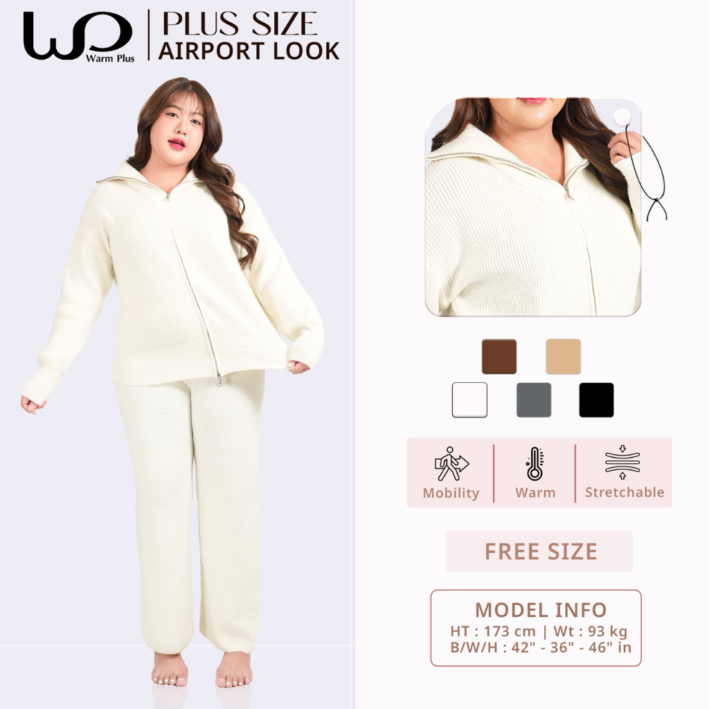 Warmplus Airport Look Set รุ่นซิบสองทาง พลัสไซส์ ชุดเซต กันหนาวได้ 0-10 องศา ผ้าไหมพรมผสมวูล