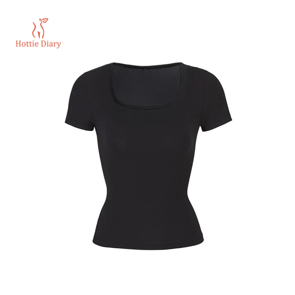 【Hottie Diary】เสื้อผู้หญิง เสื้อยืด คอเหลี่ยม แขนสั้น เสื้อครอป สไตล์ลำลอง ไดอารี่ฮอตตี้