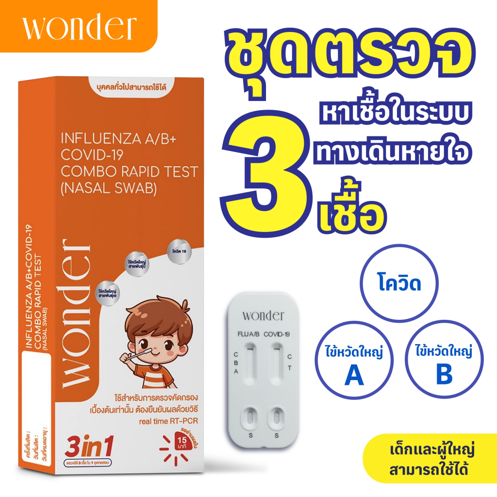 Wonder 3in1​ ชุดตรวจไข้หวัดใหญ่ สายพันธุ์​ A​ และ​ B/  โควิค​ Covid-19 พร้อมส่ง ส่งไว