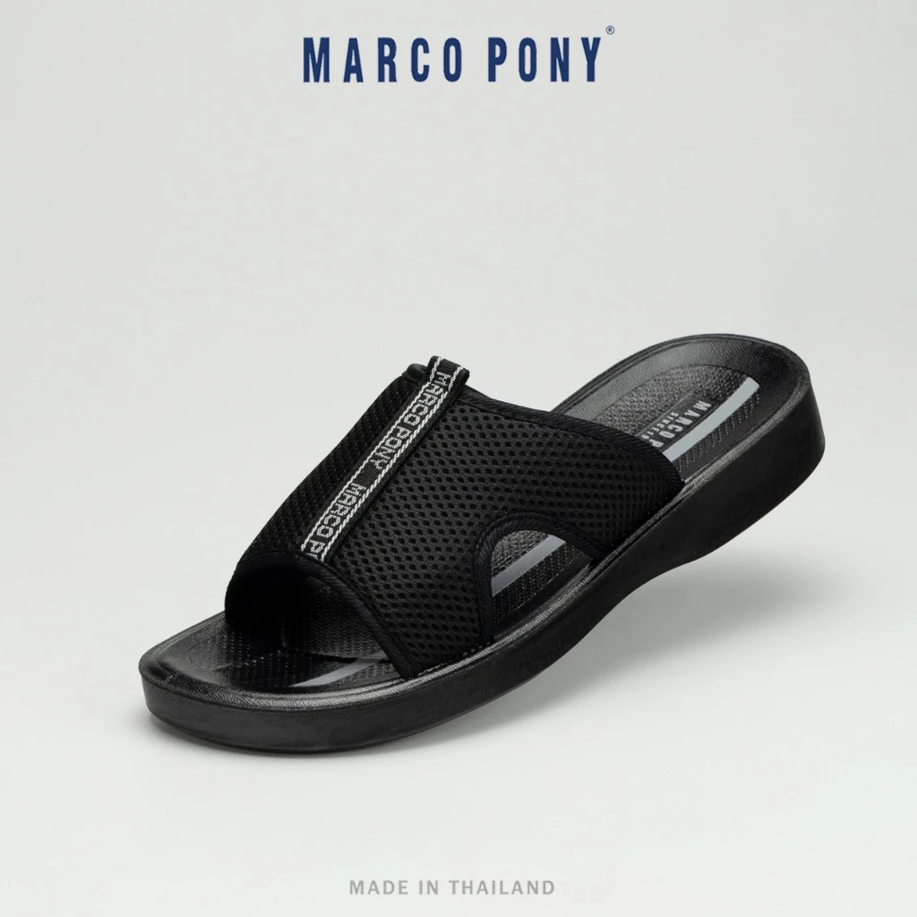Marco Pony ของผู้ชาย รองเท้าแตะสวมชาย ทนทาน ใส่สบาย แบบสวม PU สีดำ รองเท้าแตะแฟชั่น 39-44 MPU7003