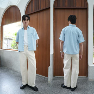 เสื้อเชิ้ตครอปลายริ้ว Unisex Prompt Striped crop แขนสั้น/แขนยาว มีไซส์ อก40"/44"/48" เสื้อเชิ้ตครอปผู้ชาย