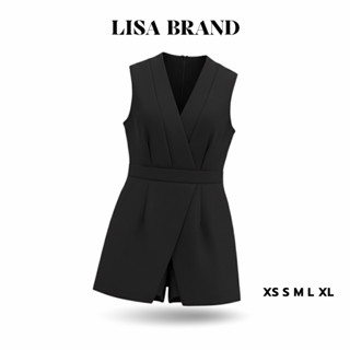 [LISA] A0225 จั๊มกางเกงขาสั้นคอวีแขนกุดแต่งซิปซ่อนด้านหลัง เ…