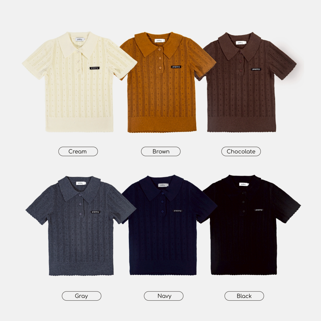 Paloy - PL1193 เสื้อไหมพรมแขนสั้นคอปก แต่งกระดุม สีพื้น - รูปที่ 2