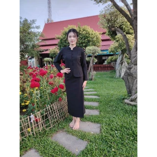 ชุดดำจิตรลดา​ผ้าถุง​ซิป​ข้าง ผ้า​อ๊อก​ฟอร์ด​ งานไม่อัดกาว