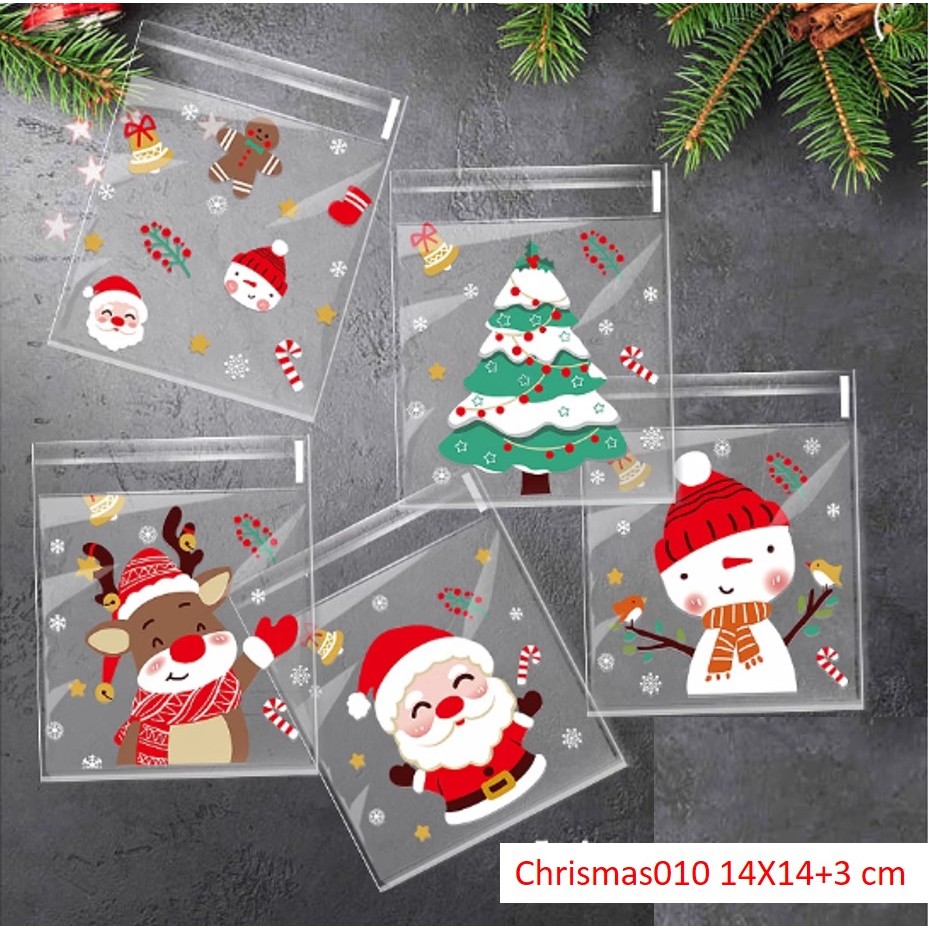 PG1101-14 ถุงคุกกี้ ถุงเบเกอรี่ ฝากาว ขนาด 14x14+3 cm บรรจุ 100 ใบ ถุงคุกกี้ลายน่ารักมีกาวในตัว