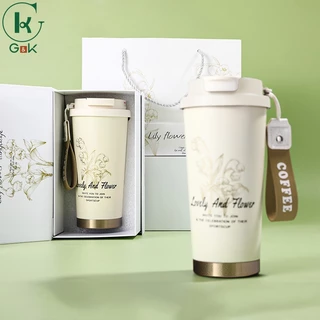 แก้วเก็บความเย็น SUS316 เคลือบเซรามิก 500ml ระบบสูญญากาศ coffee cup พร้อมฝาปิด2แบบ สำหรับของขวัญ