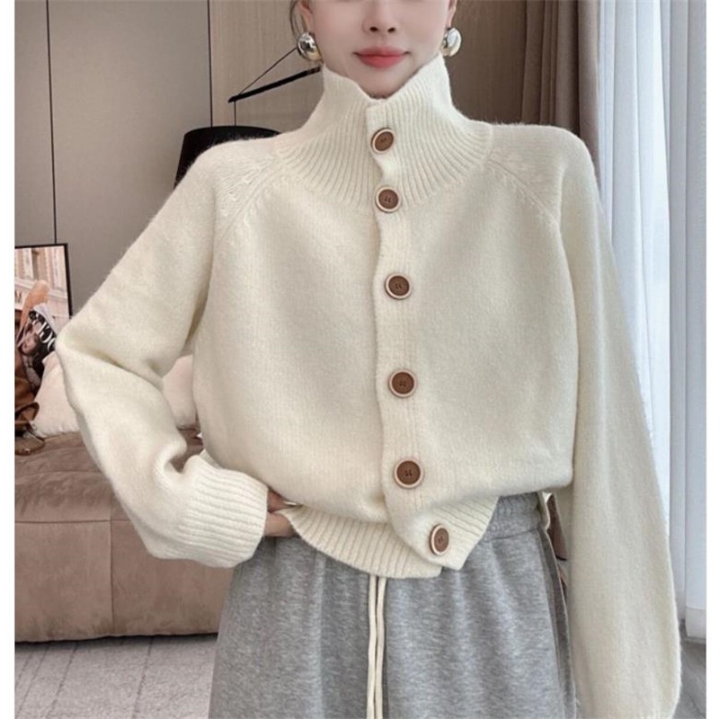 အမျိုးသမီး ကာဒီဂန် ထိုးသား လျော့လျော့ (Loose Knit) ကော်မြင့် ပျော့ပျောင်း ဆောင်းရာသီ (၁၀ရောင်) Free size