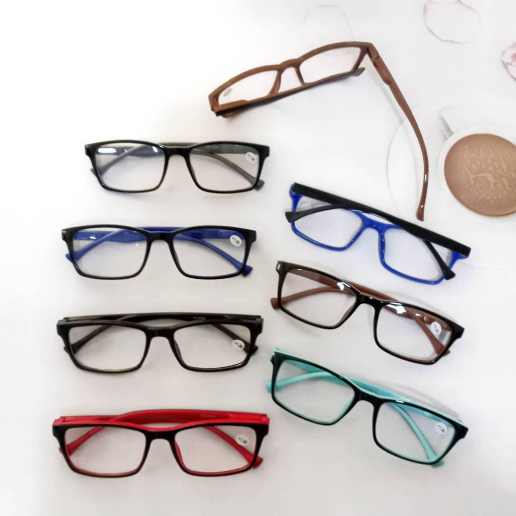 ขายยกค่าสายตาเบอร์หละ 5 ชิ้นคละสี มี+100ถึง+300แว่นสายตายาวขาสปริง อ่านหนังสือ ขาพลาสติก ทรงเหลี่ยม กรอบพลาสติก รุ่น9055