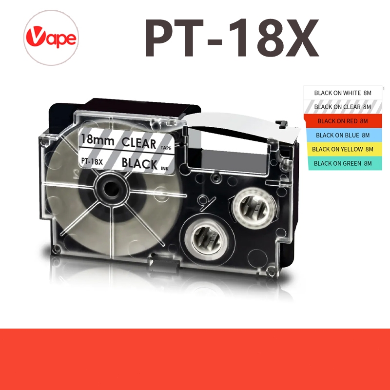 เทปพิมพ์ฉลาก Casio 18mm ขาวเหลือง ใช้ได้กับ Casio KL-T70 KL-T100 KL-V400 KL-V450 KL-V460 KLD-200 KLD