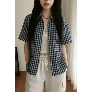 เสื้อเชิ้ตลายสก็อต ดำ ขาว ผ้าคอตตอน นุ่ม ลื่น ใส่สบาย งานไทย พร้อมส่ง BY MINIMAL CLUB