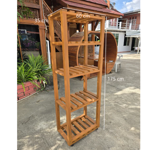 ชั้นวางของ 5 ชั้น ไม้สัก ขนาด 35x60x175 ซม. สีธรรมชาติ มีล้อ รุ่น TE165 thumbnail 3