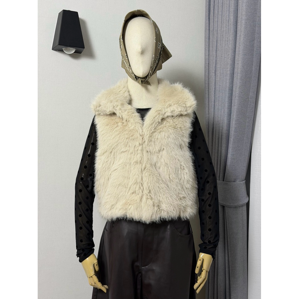 🎉เสื้อกั๊ก แขนกุด สีครีม 🎉ผ้าขนอย่างดี นิ่ม ฟู - รูปที่ 7