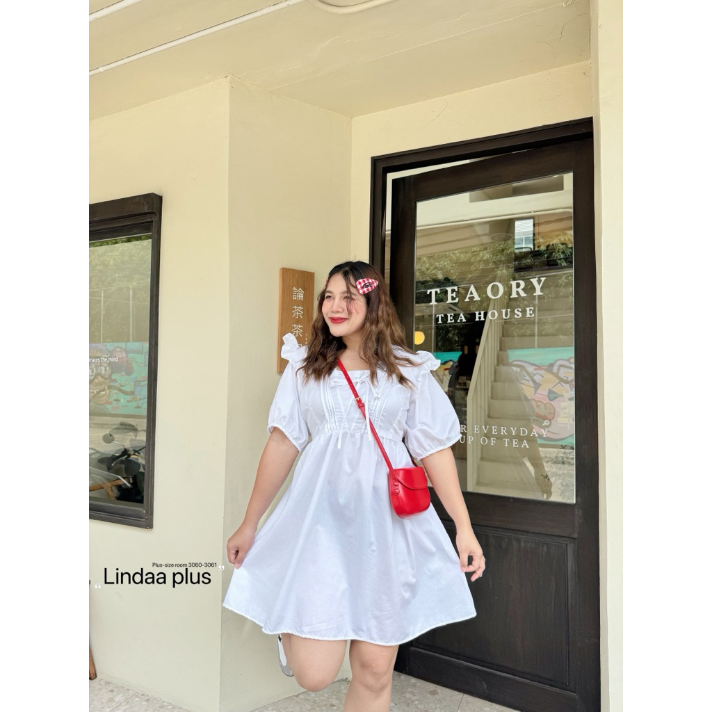 (ถูกสุด/มีส่งด่วน!⚡️) A176(LD) เดรสแขนตุ๊กตาสุดน่ารักผ้าคอตตอนเนื้อดี สาวอวบไซส์ใหญ่ - รูปที่ 7