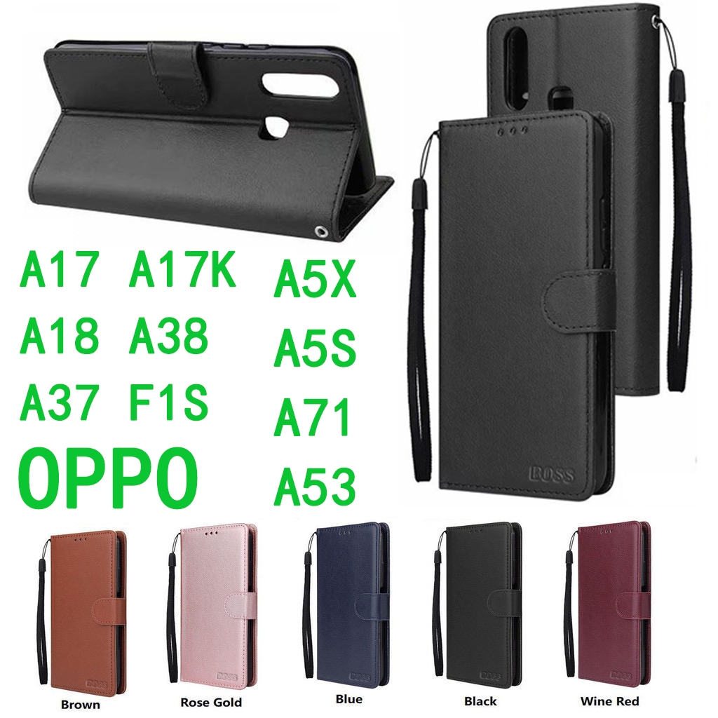 BOSS เคสฝาพับล็อคได้ OPPO A5X RENO2F A17 A78 A58 A77 A57 A38 A18 A5S A59 A37 A31 A71 A53 A77S F9 F1S เคสมีแม่เหล็ก