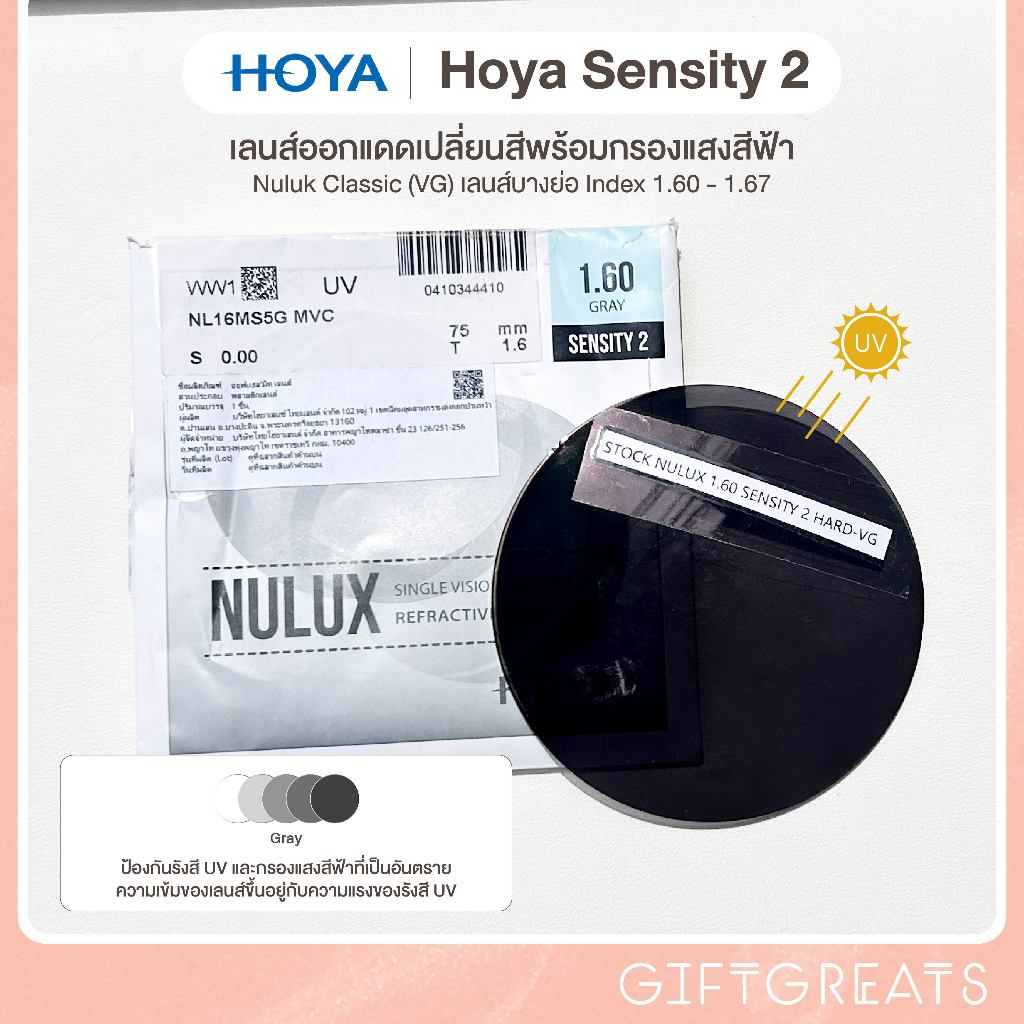 🌤 Hoya Nuluk Classic 1.60 - 1.67 ย่อบาง (VG) Sensity 2 Blue Auto - เลนส์กรองแสงสีฟ้าออกแดดเปลี่ยนสี