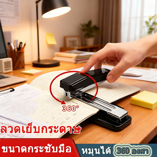 เครื่องเย็บกระดาษหมุนได้ (แม็กหมุนได้) หมุนได้ 360 องศา เย็บหน้ากลางหรืองานเข้าเล่มก็สะดวกสบายมากขึ้น