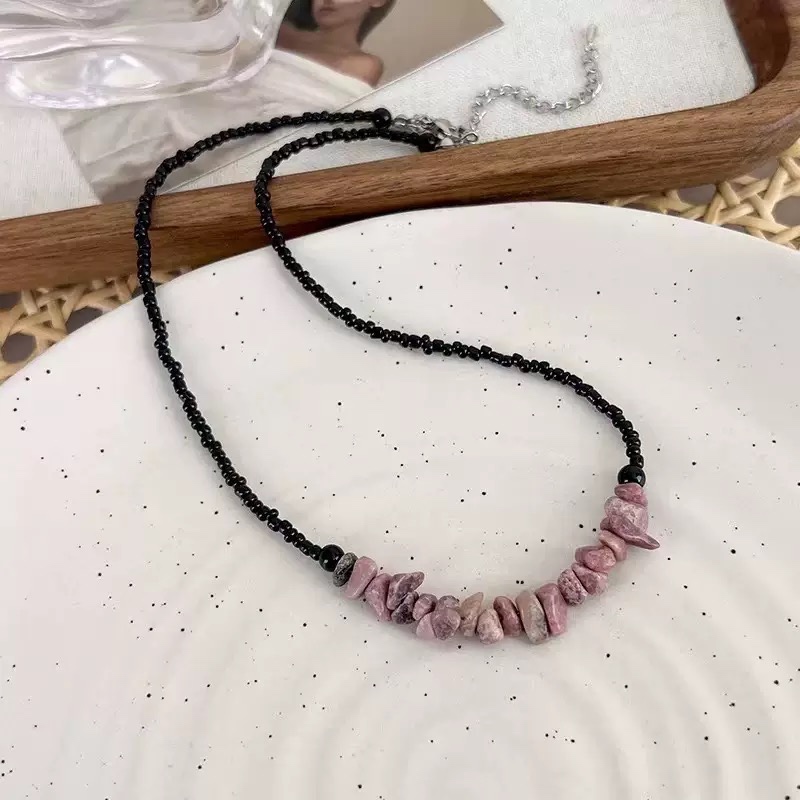 Accessories สร้อยหินซิทริน สายคล้องแมสหินนิล ลูกปัดหิน หินธรรมชาติ  ความยาวเส้น 46 เซน