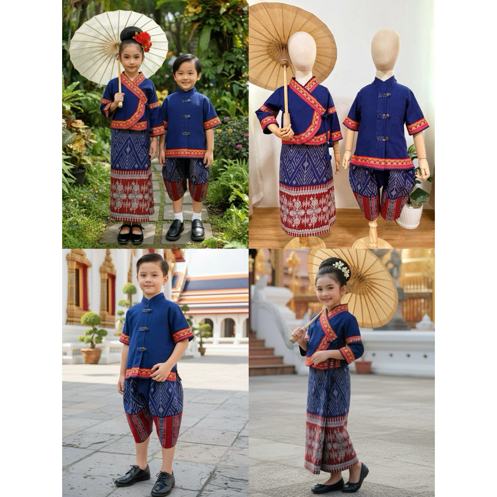 ชุดไทลื้อ ชุดไทยสไตล์ล้านนา ชุดคู่ชายหญิง ชุดภาคเหนือเด็ก