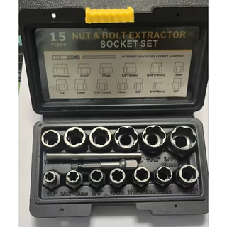 ชุดบล็อก ถอดหัวน็อตเสีย ชุดถอดน็อคเสีย 15PCS Broken Nut Bolt Extractor Socket Head การกําจัดหัวน็อตหัก