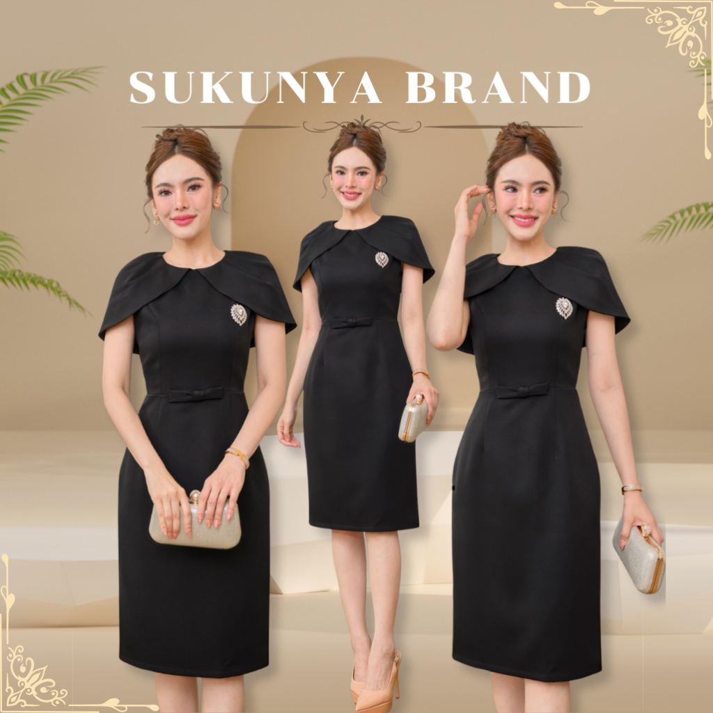 Sukunya 6818 : เดรสทรงสุภาพเนื้อผ้าโพลีเอสเตอร์คุณภาพดี ซับในทั้งตัว  ทรงสวยช่วยเก็บทรงได้ดี มาพร้อม