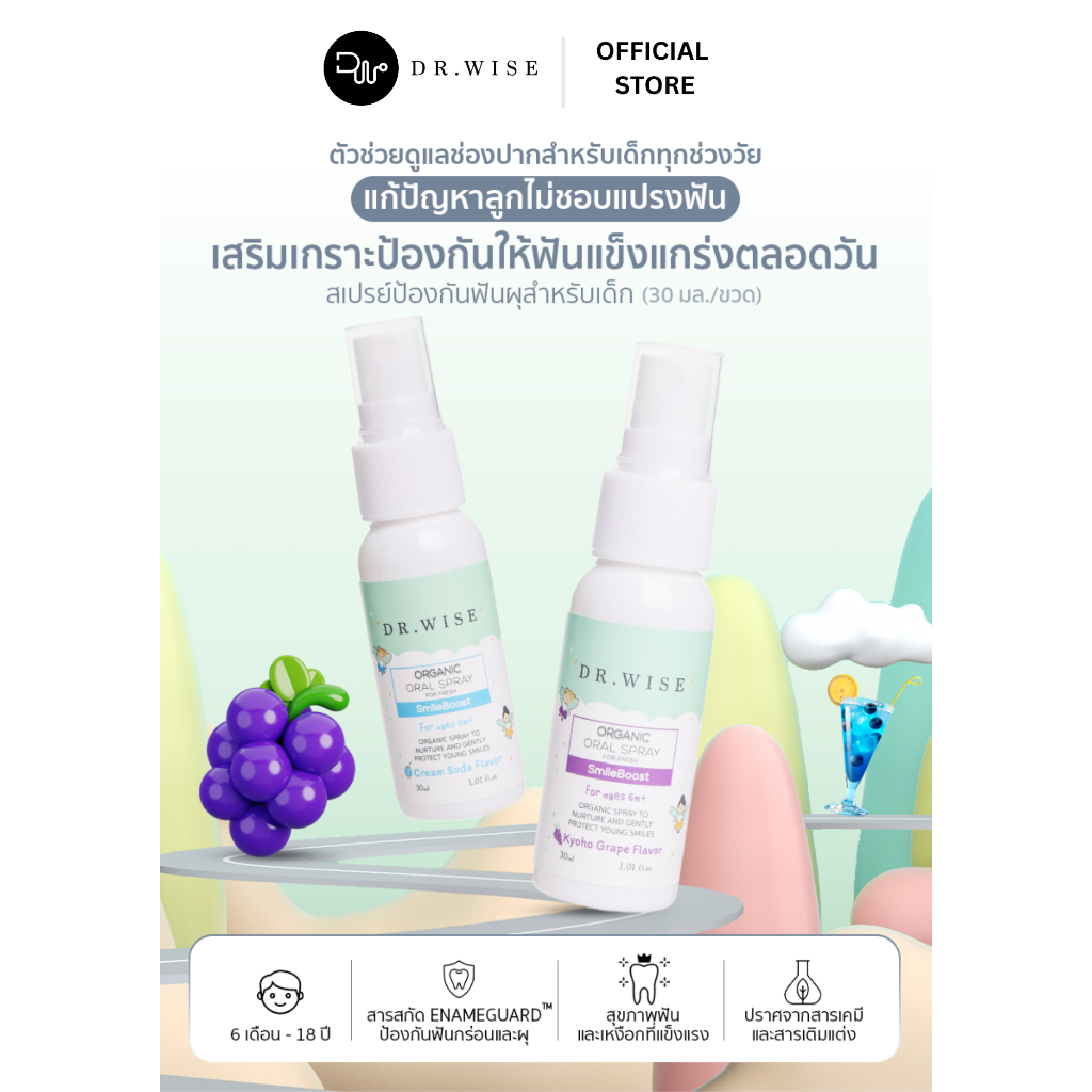 สเปรย์ป้องกันฟันผุเด็ก สูตรทันตแพทย์- พรีเมี่ยมออร์แกนิค ปลอดภัย ดูแลช่องปากครบขั้นตอน คราบ กลิ่นปาก