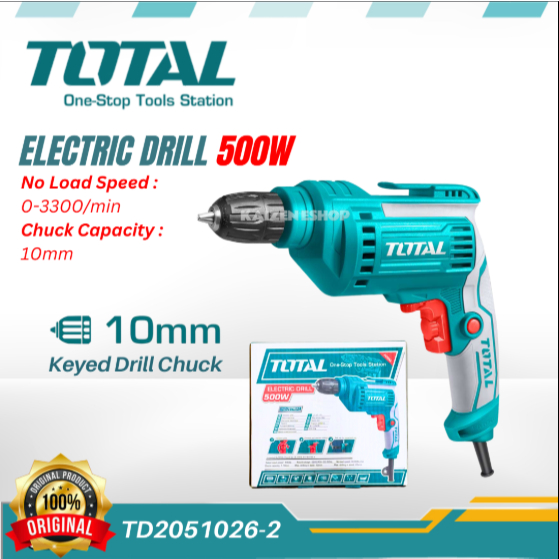 TOTAL รุ่น TD2051026-2 สว่านไฟฟ้า 3/8" 500W หัว Keyless Chuck ไม่ใช้จำปา  รับประกัน 1 ปี