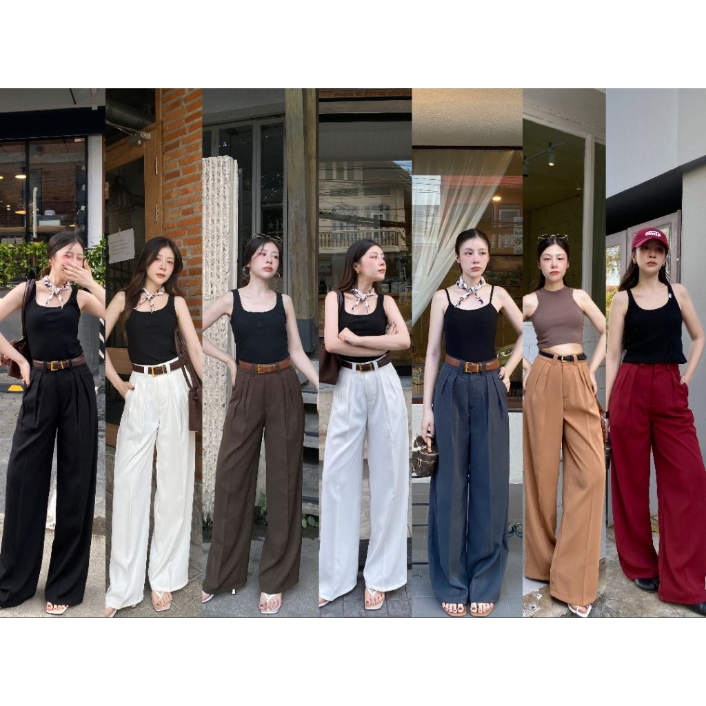 LILLY PANTS กางเกงผ้าลิลลี่ เอวสูงขากระบอกใหญ่