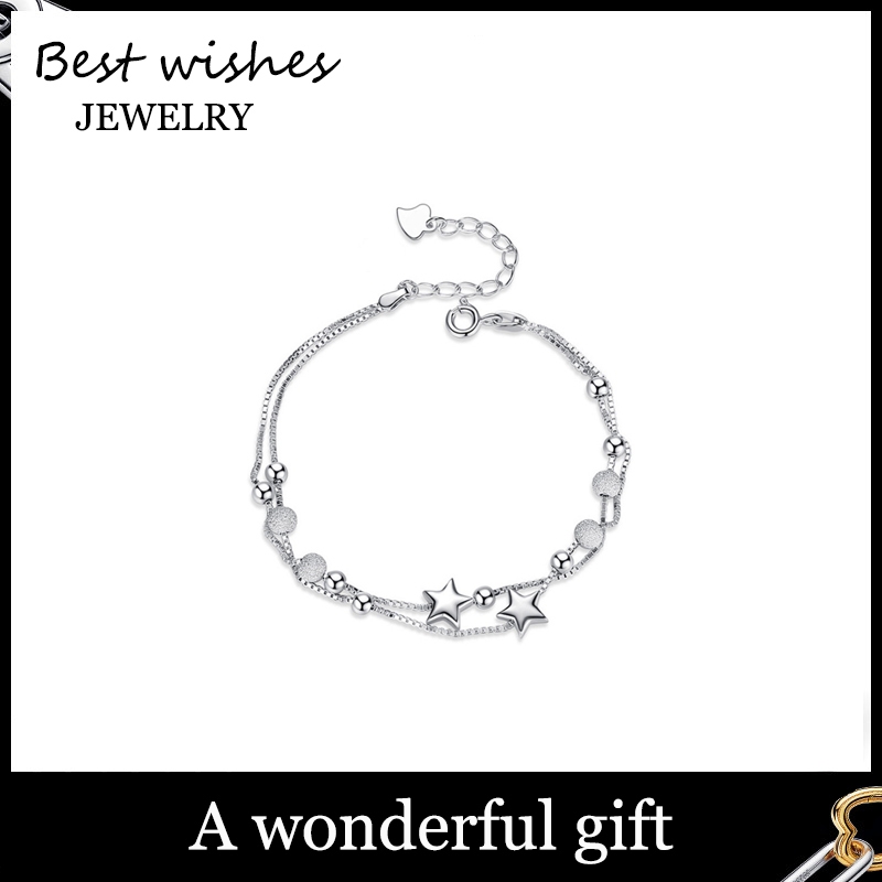 WG Jewelry สร้อยข้อมือ สร้อยข้อมือทองคำขาว สร้อยข้อมือดาวจันทร์ WGS004 ของขวัญคู่