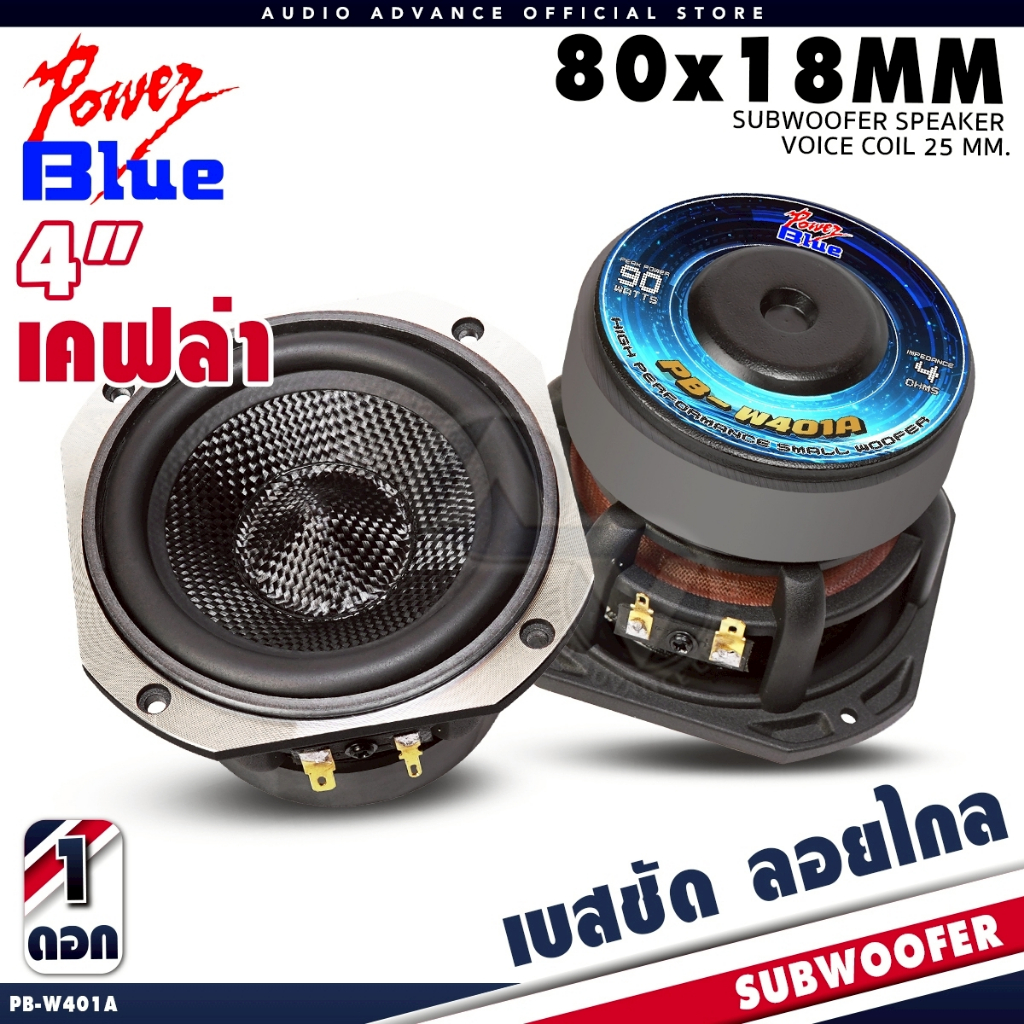 ซับวูฟเฟอร์ 4นิ้ว เบสแน่นนุ่มลึก โครงหล่อ เคฟล่า เบส ซับDIY แม่เหล็ก 80mm.หนา15mm. PB-W401