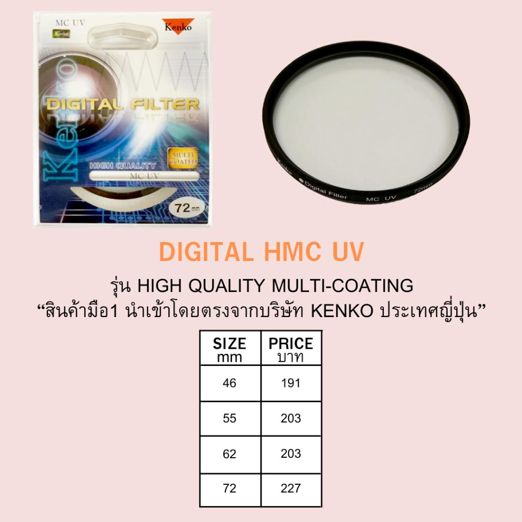 KENKO High quality multi-coating UV filter ขนาด 46-72 mm.