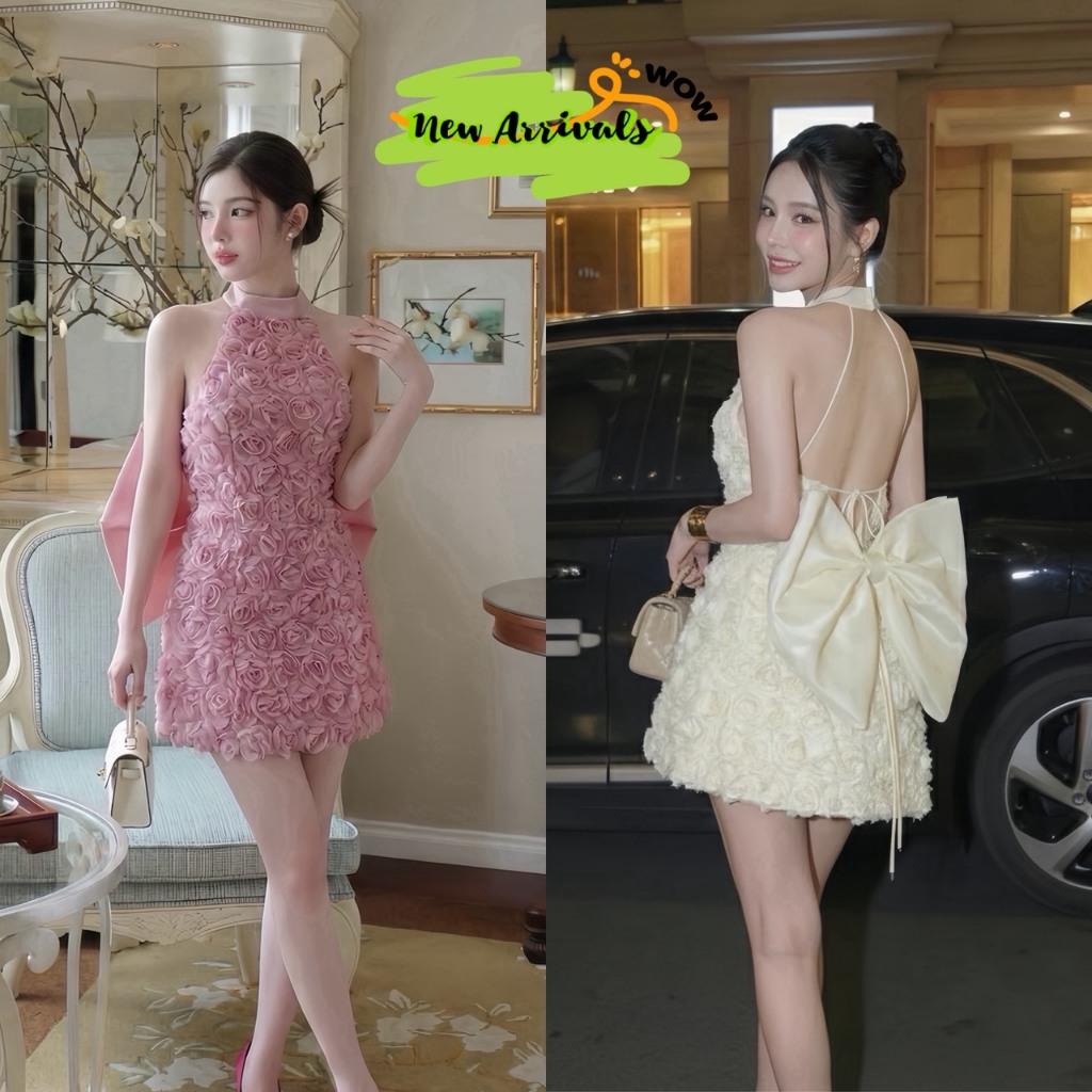 MILYN มินิเดรส 4สี แดง ฟ้า ครีม ชมพู