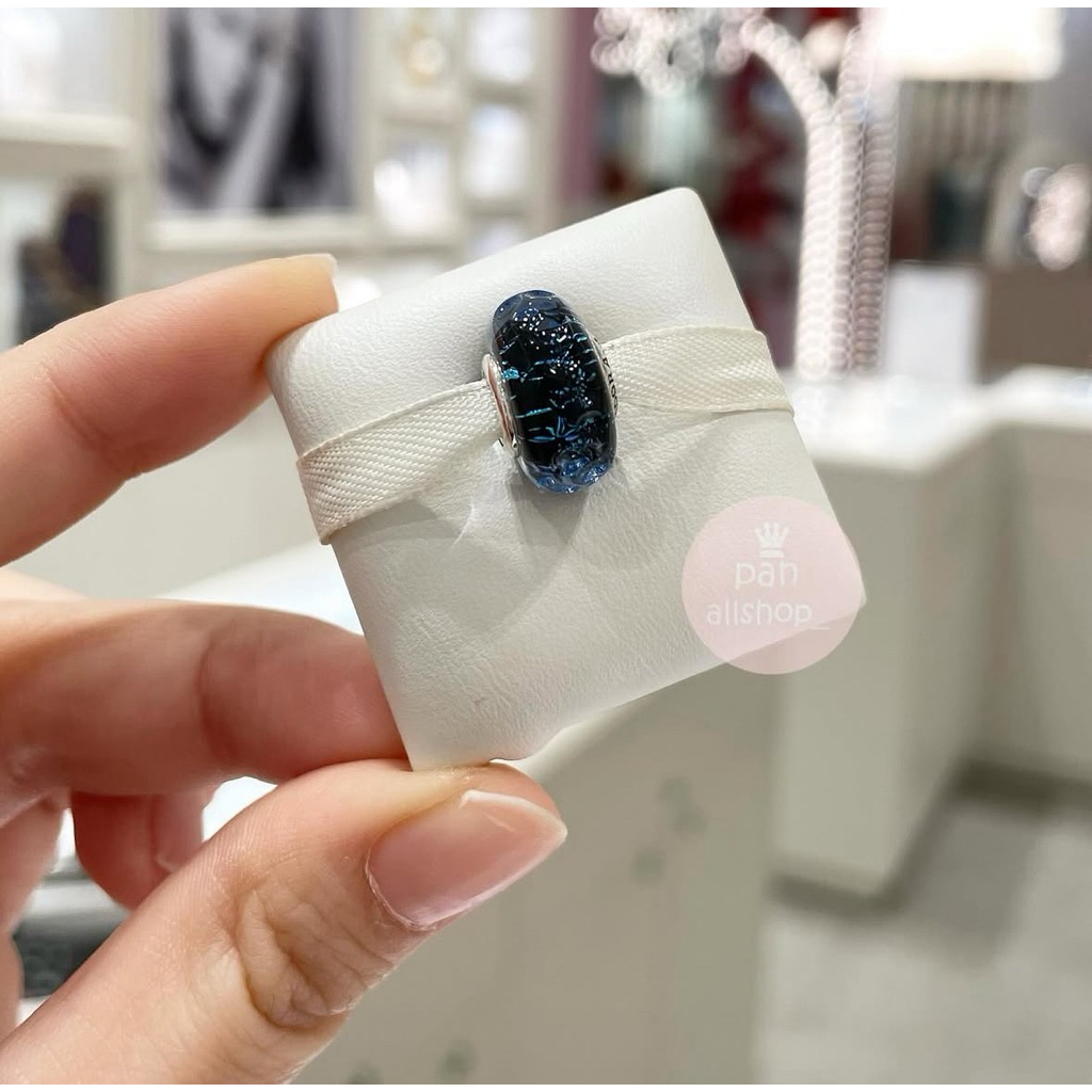 (ของแท้100%)Pandora  silver murano Wavy Dark Blue Murano มูทะเลน้ำเงิน (ราคาต่อชิ้น)