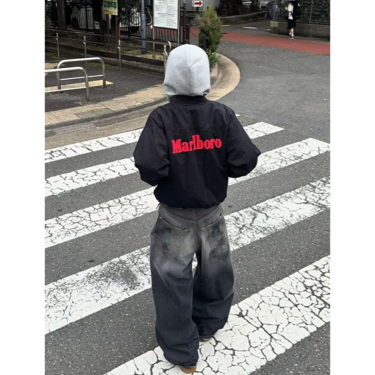 Vintage Marlboro Embroidered Logo Reversible Bomber Jacket