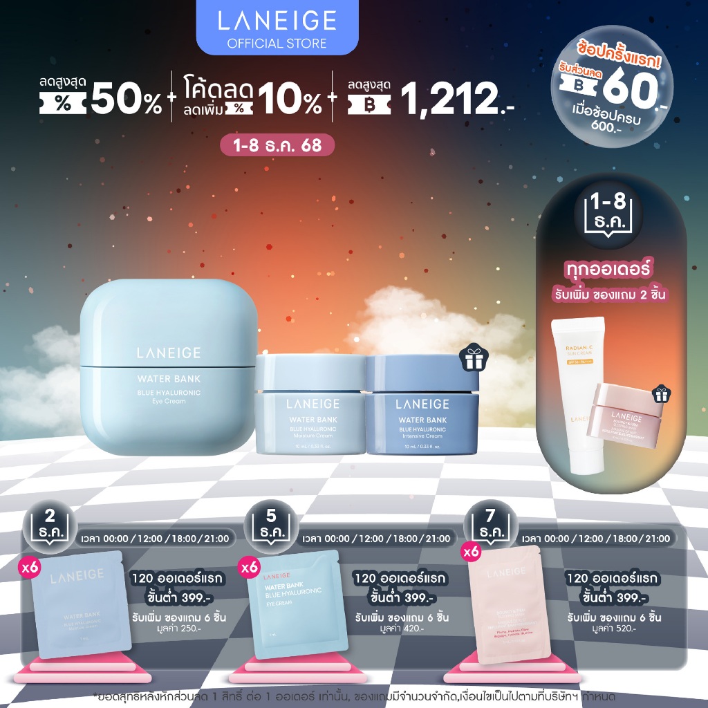 LANEIGE Water Bank Blue Hyaluronic Eye Cream 25ml อายครีมฟื้นบำรุงผิวที่เหี่ยวแห้งรอบดวงตา