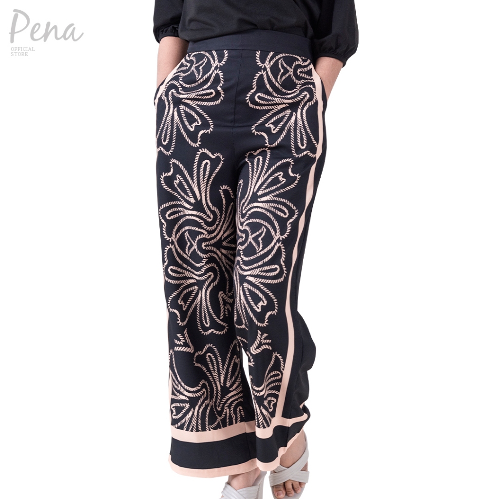 By Pena กางเกงขากว้างผ้าพิมพ์ลาย เอวยางยืด BPPL112501