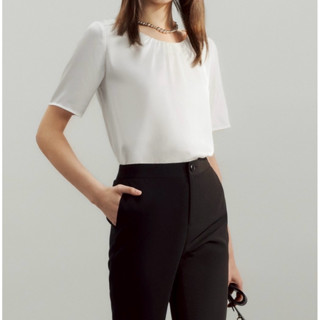 G2000 เสื้อแขนสั้นสีขาว เสื้อทำงานผ้าชีฟองทรงสุภาพ