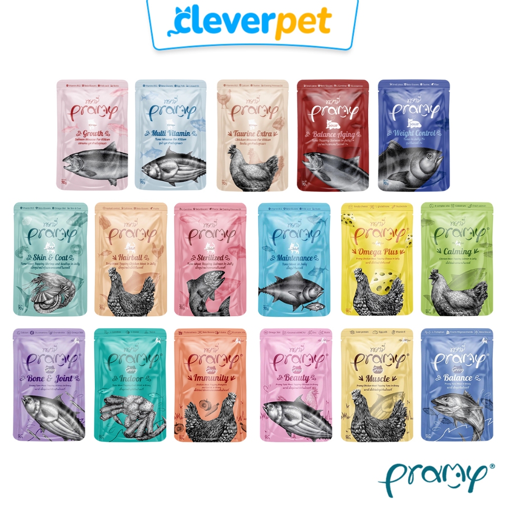 [ส่งฟรี🇹🇭] Pramy อาหารเปียกแมว CleverPet อาหารแมวเกรดพรีเมี่ยม สูตรลูกแมว แมวโต แมวสูงวัย Cleverpet