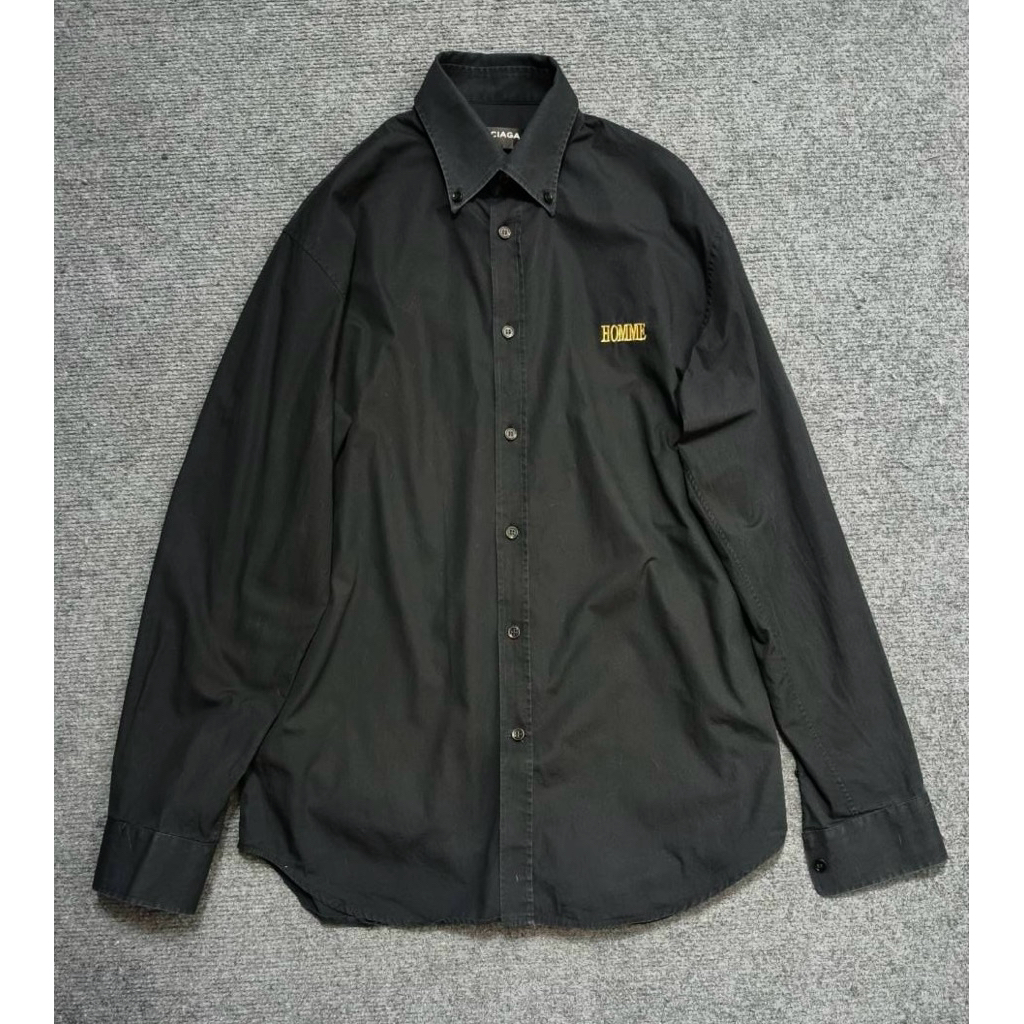 black cotton embroidered button down shirt made in italy